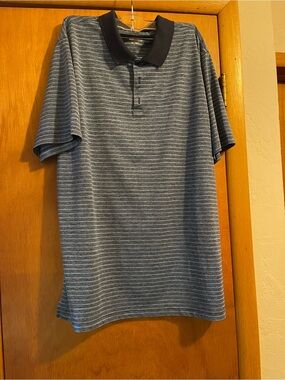 BCG Men's XL Blue Striped Golf Polo Shirt Short Sleeve Performance